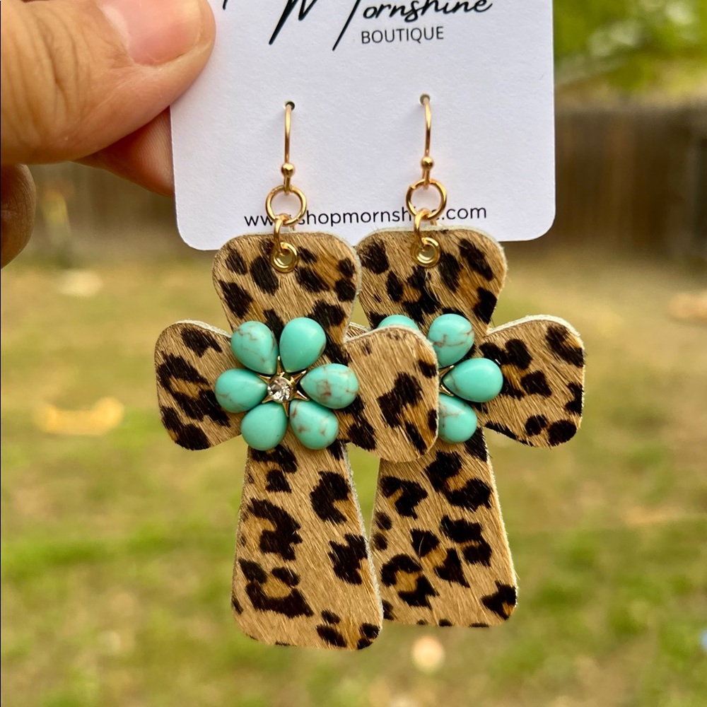 Faux leather leopard earrings